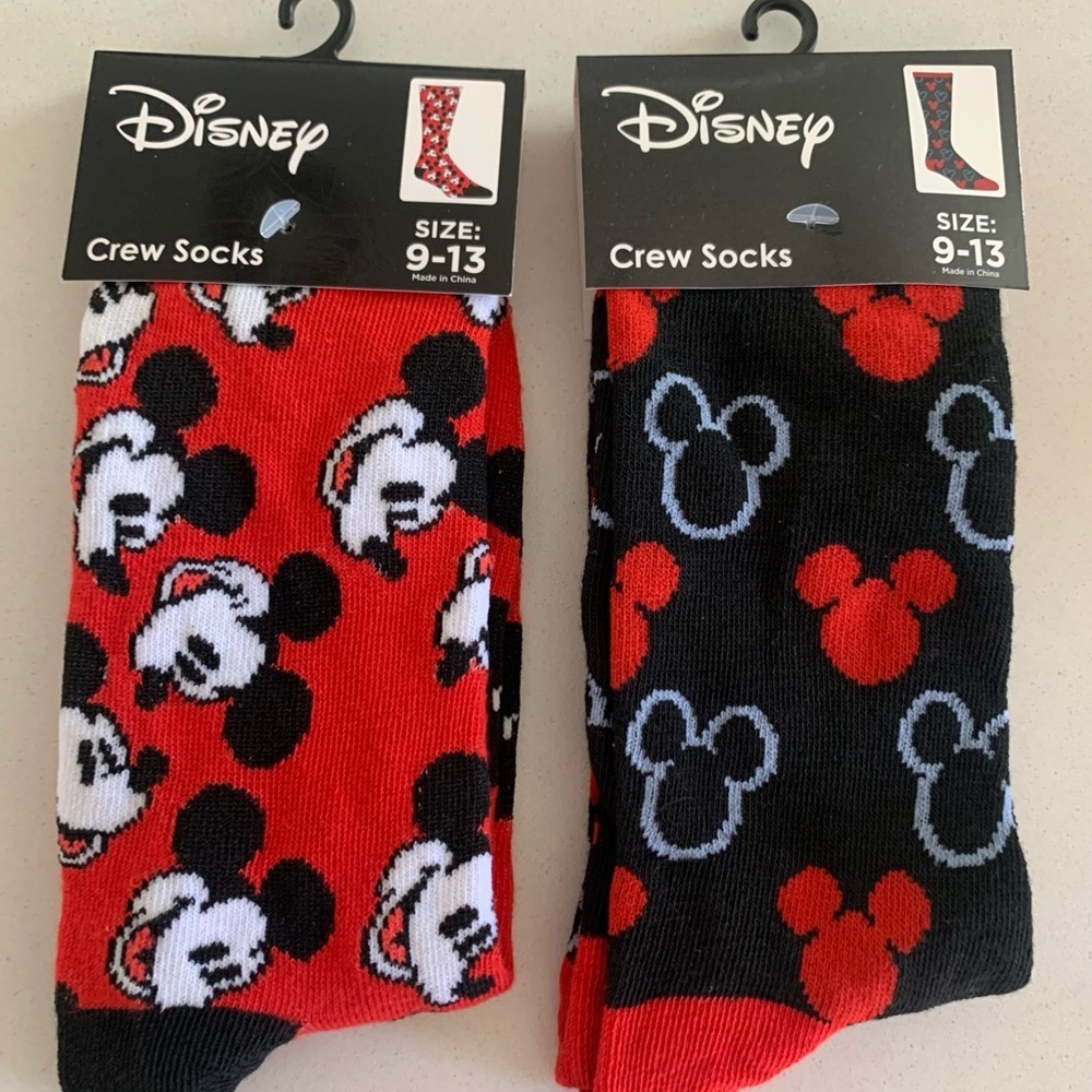 NWT Disney Mickey Mouse Red and Black Socks Set of 2